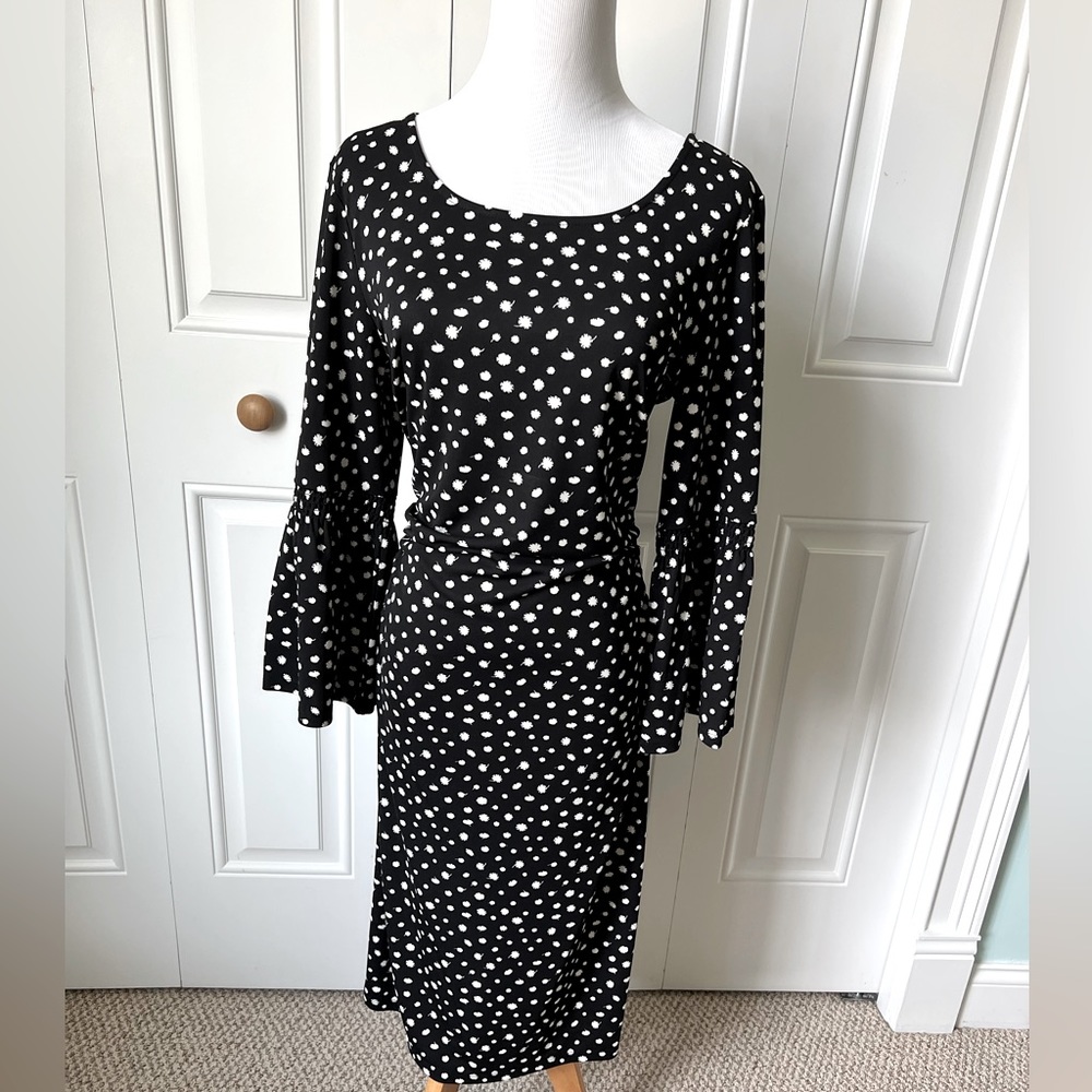 Talbots bell sleeved black & white dress